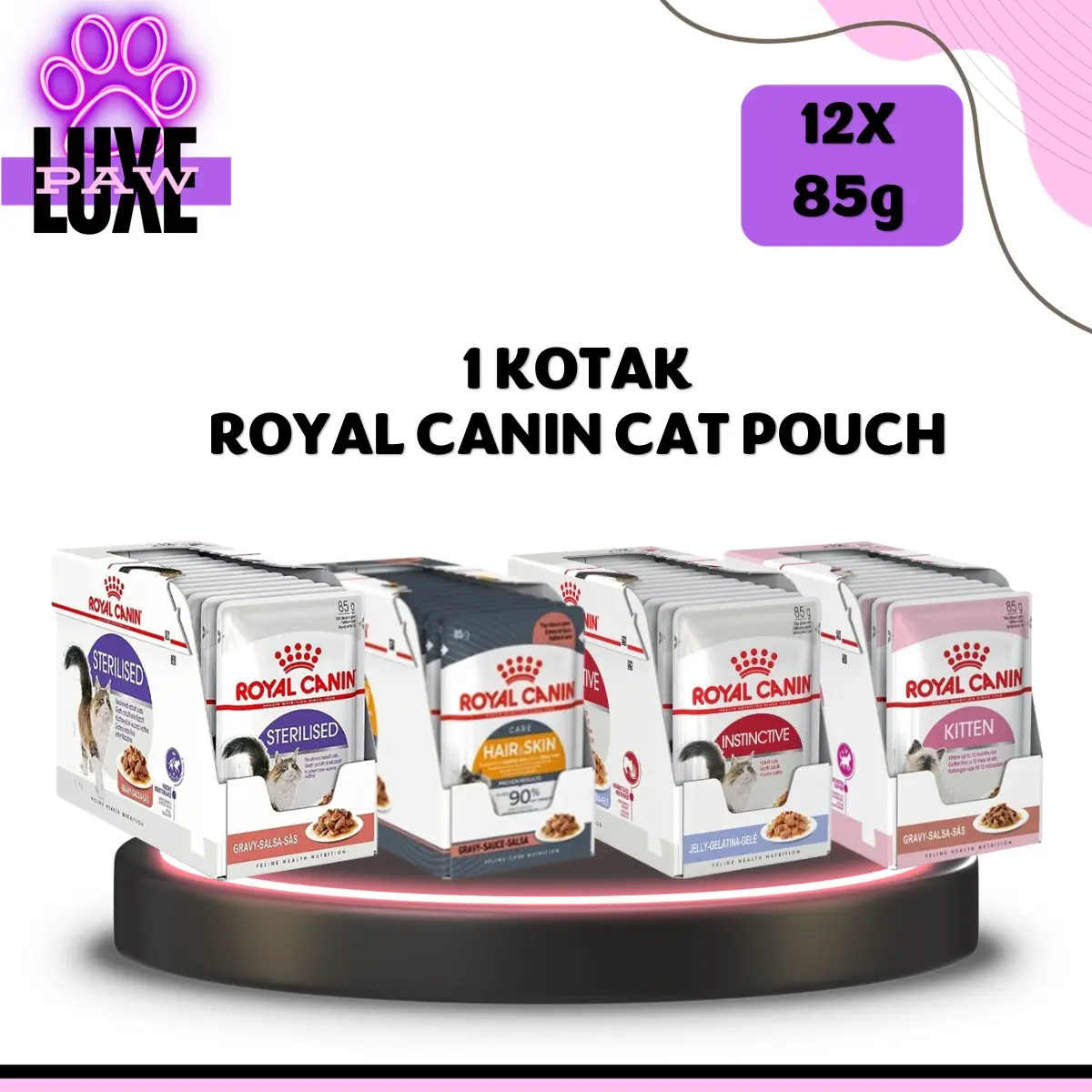 (1 KOTAK) Royal Canin Wet Food Pouch 12x 85g - Hair & Skin Instinctive Kitten Sterilised Makanan Kucing LuxyPaw