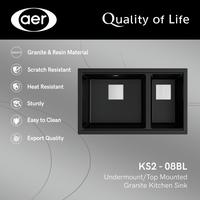 Gambar AER Kitchen Sink Bak Cuci Piring Dapur Granite 2 Bowl Topmount Undermount Flushmount Granit Granite Tech Top Under Flush Mount Kitchen Sink Black Granit  - Bak Cuci Piring KS2 - 08 (Black/White) Minimalis Putih - Hitam dari AER Sanitary Indonesia Kota Surabaya 2 Tokopedia