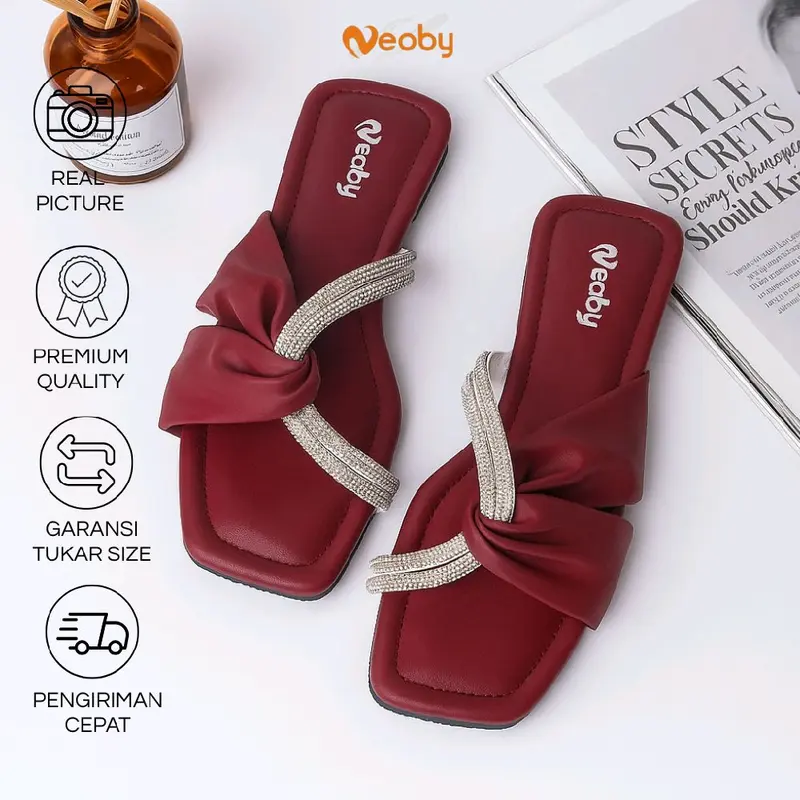 Neoby KARIN sandal Wanita flat glitter bling bling sendal cewek selop tali Karet 6