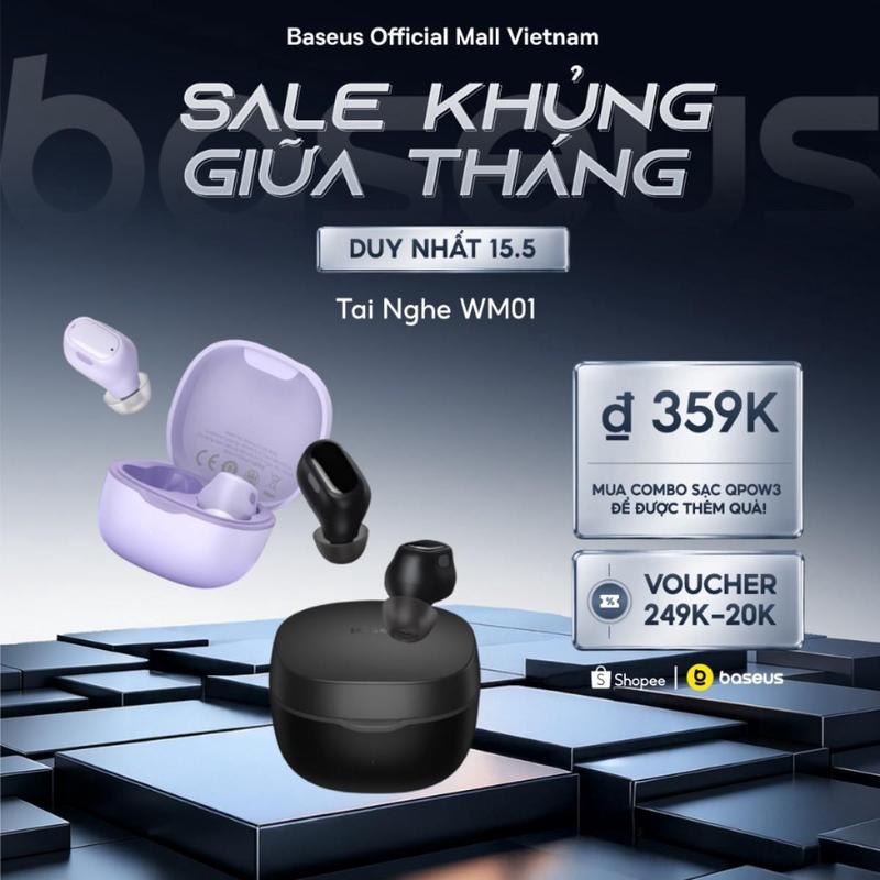Tai Nghe Baseus WM01 Bluetooth 5.3 tai nghe Chống Ồn Có Micro điều Khiển Bằng…