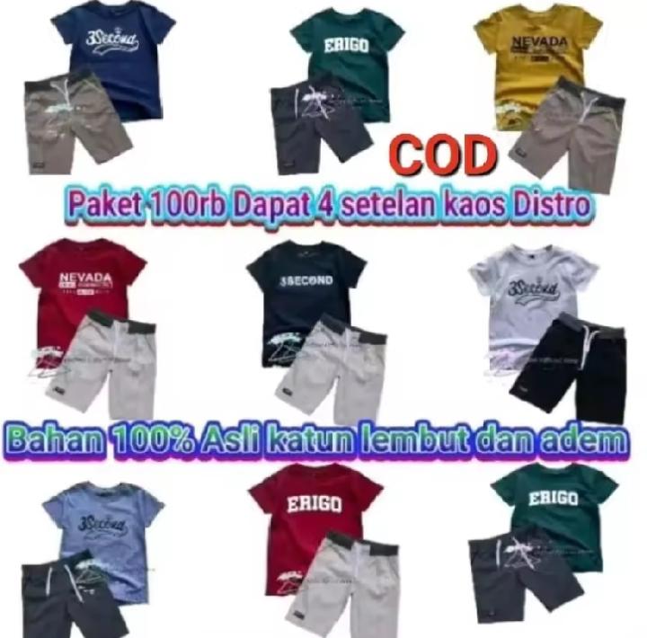 Stelan Kaos Anak Laki Laki  Usia 1-12 Tahun Ready Stok Setelan Celana Motif Fashion 3