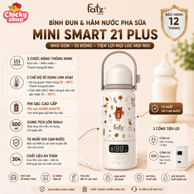 best Bình đun và hâm nước pha sữa di động Mini Smart 21 Plus FATZBABY Đun sôi &…