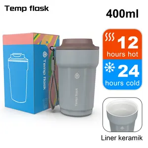 【Pasokan Spot】Tempflask Tumbler Keramik Ramah Lingkungan - Isi Ulang, Dingin Tahan Lama, Tanpa Rasa Logam-13oz（380ml）