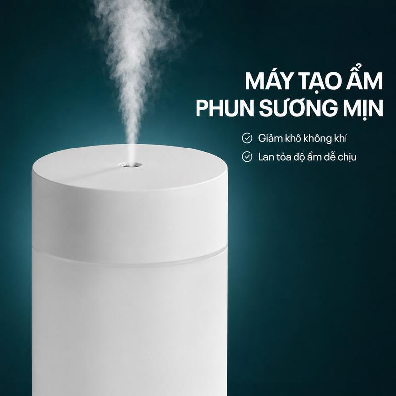 Máy phun sương tạo ẩm 2 chế độ mini sạc, tích hợp đèn trang trí đèn ngủ xông…