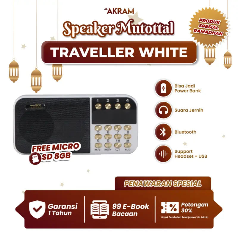 AL-AKRAM Speaker Murottal Putih Qur'an Traveller Powerbank Speaker Qur'an Speaker Traveller 18000Mah 0