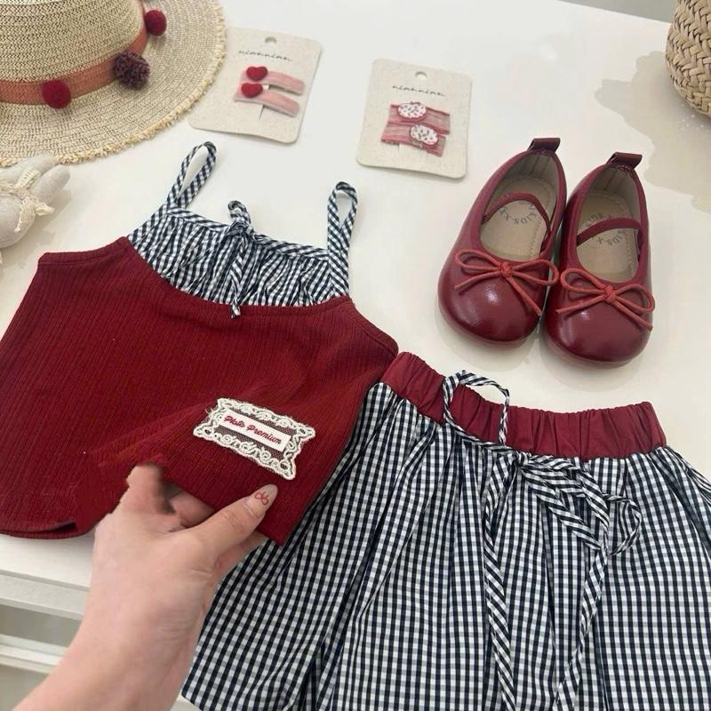 SET CHÂN VÁY ĐỎ CARO MÁT MỀM MỊN CHO BÉ  GÁI XINH YÊU 10-33kg