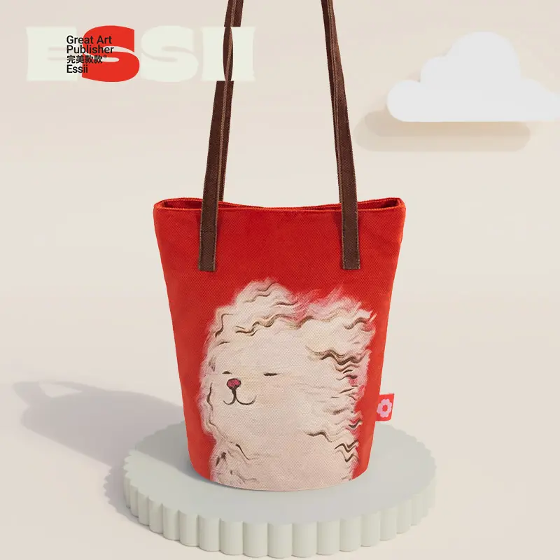 Curly puppy print shoulder bucket bag
