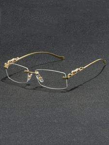 Lentes metálicos sin montura con decoración de patas de leopardo para hombre, estilo casual de moda para fiestas y uso diario, accesorio de gafas para todas las estaciones