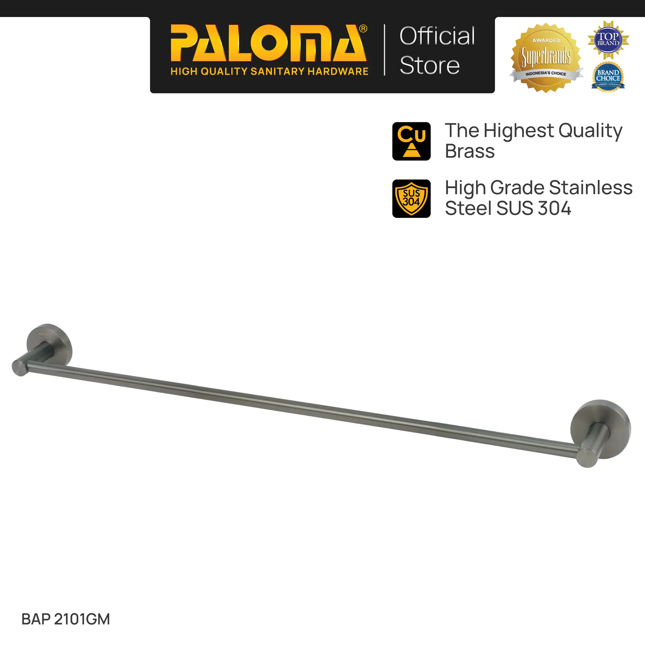 PALOMA BAP 2101GM Rak Handuk Baju Gantungan Hanger Wall Dinding Kamar Mandi Brass Kuningan Stainless Steel SUS304 SUS 304 Gunmetal Gun Metal Grey Abu