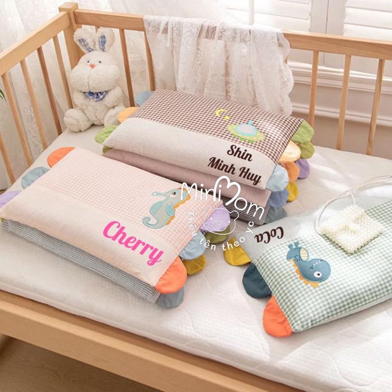 GỐI THÊU TÊN Gối đi học Gối cotton cầu vồng cho bé từ 1 đến 10 tuổi