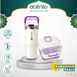 (BUY ONE GET ONE) Acento Tumbler Stainless Steel 900ml & Lunch Box 1,1 Liter Tahan Panas Dingin Anti Bocor Desain Ergonomis Kapasitas Besar Material SUS 304 Warna Elegan lucu