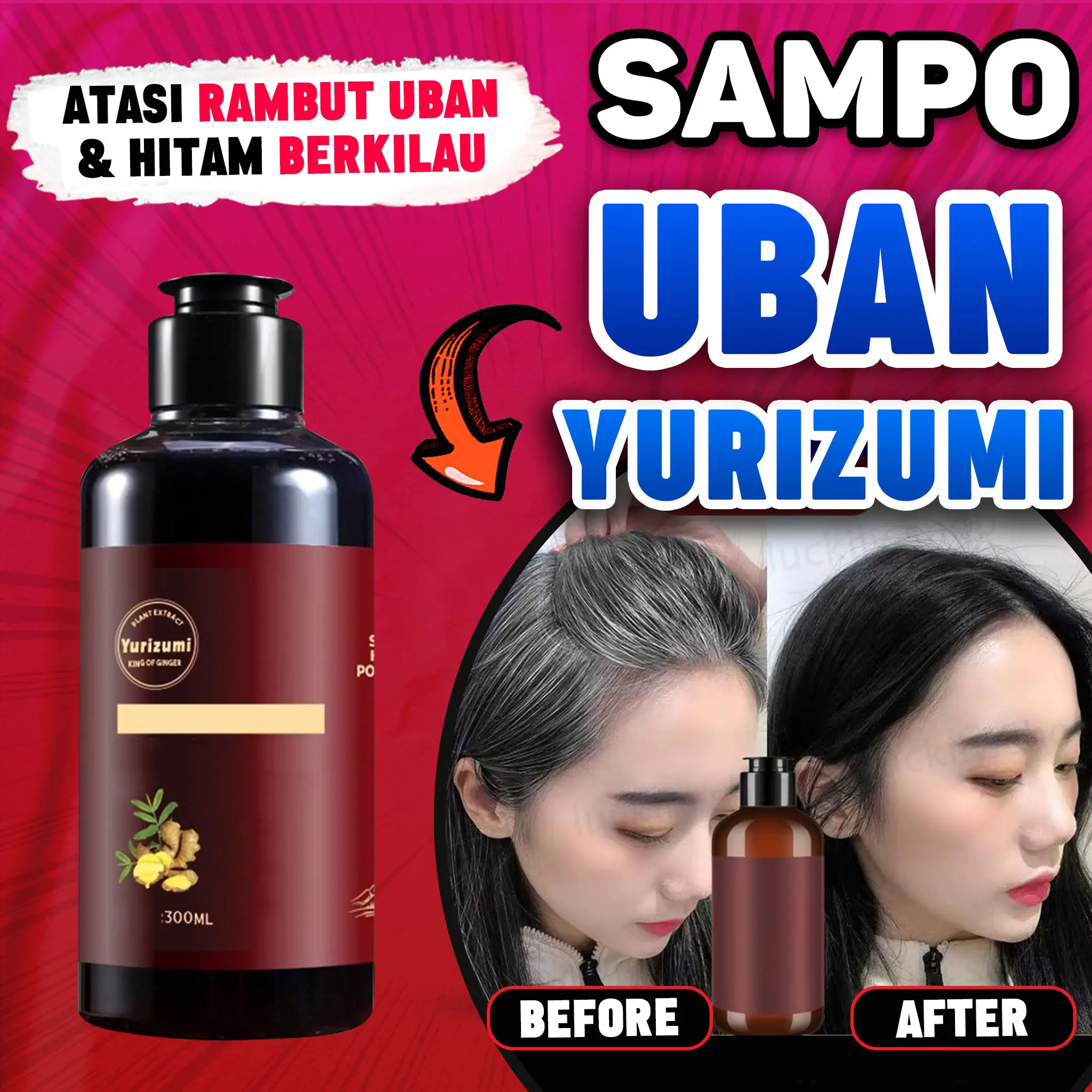 Yurizumi Shampo Uban Atasi Uban Rambut Membuat Rambut Hitam dengan Cepat