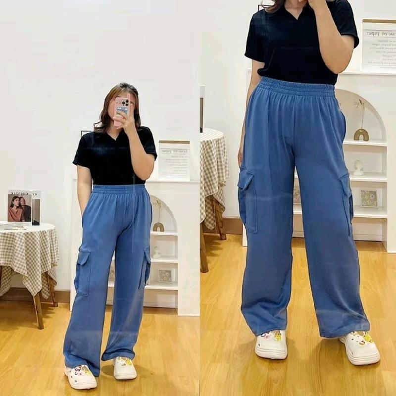 Jooly Up Cargo Sweatpant Korean Style Celana fleece Kargo Kantong Banyak Wanita Ukuran Jumbo 0