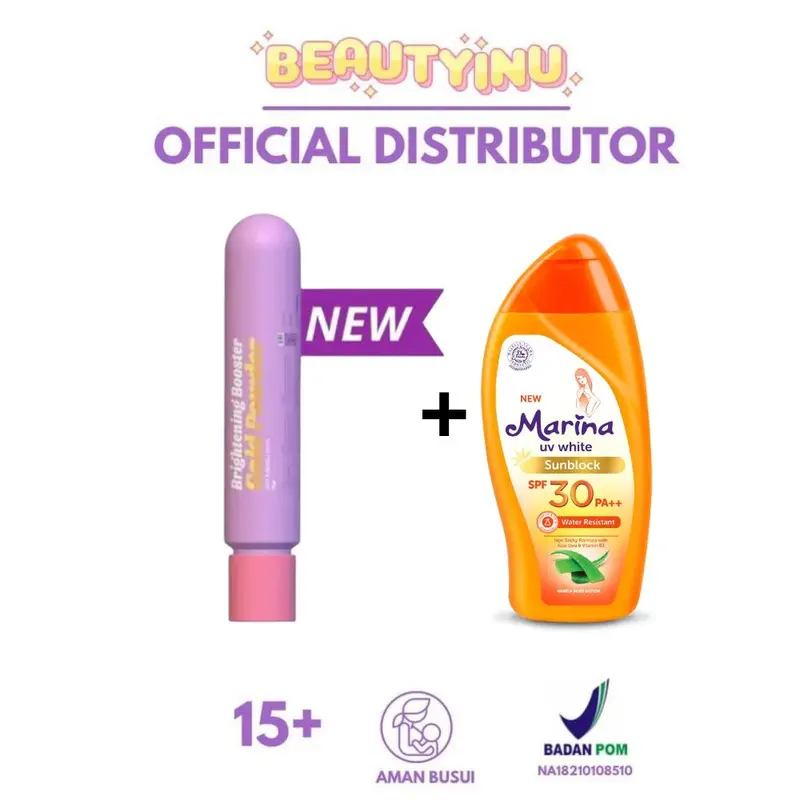 Paket Mencerahkan Beautyinu Brightening Booster Gold Powder + Marina UV White Sunblock Spf 30pa++ Lotion Pencerah 0