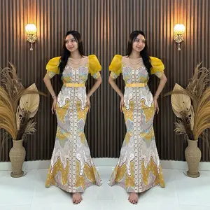 REVALINA-0024 || (Banyak Motif) Duyung Batik Street Lengan Balon Organza Gaun Kondangan Panjang Wanita Midi Formal Dengan Bahan Batik Melar Cocok Untuk Berbagai Acara Pesta Penyanyi Kondangan // Dress pesta