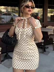 Vestidos de lunares para mujer, vestidos ajustados con cordones, minivestido, primavera/verano, manga corta, elegantes vestidos de fiesta, vestido corto sexy con recortes, ropa de playa para mujeres, nuevo vestido festivo para mujeres
