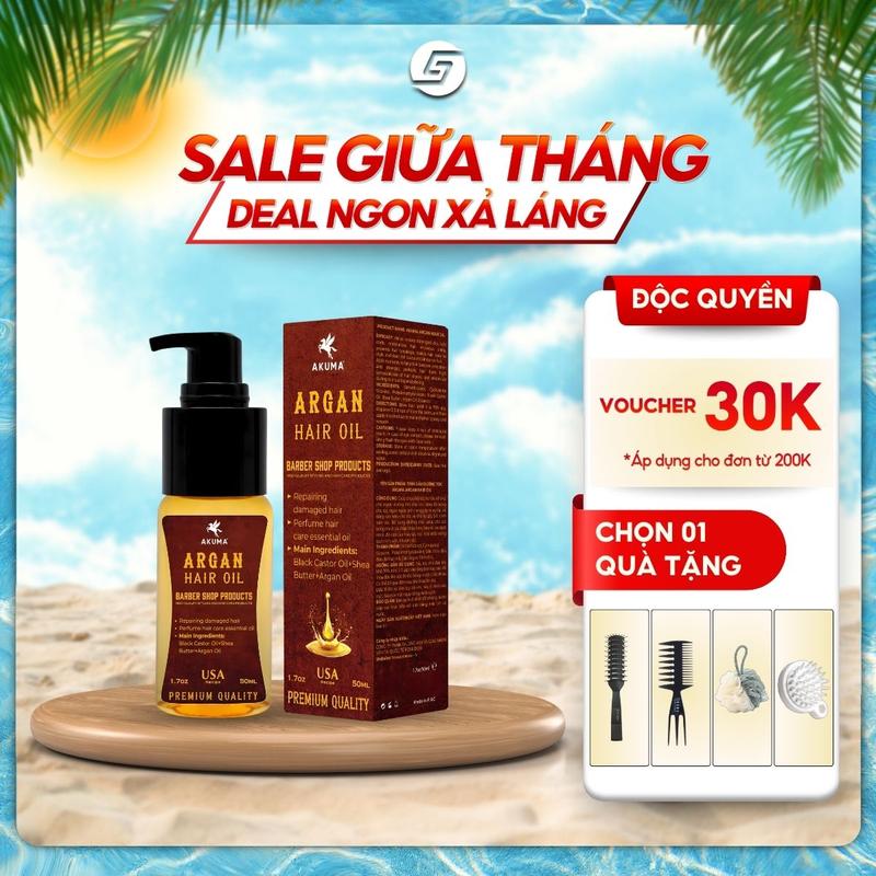 Tinh dầu dưỡng tóc Akuma Argan Hair Oil | Dưỡng tóc nam dành cho mái tóc khô xơ chẻ ngọn