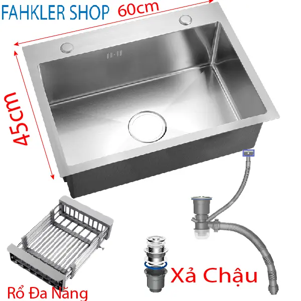 [Chậu inox 60x45] Chậu Rửa Bát 1 Hố Kích Thước 60x45cm