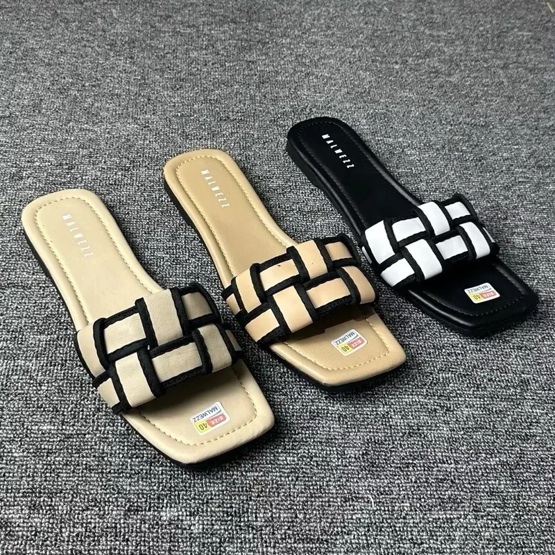 ￼Malwezz Sandal  Flat Platform Wanita Korean style Anyam Tali Silang 2024  Shoes Sendal Cewek Selop Karet Perempuan sandal  jelly 4