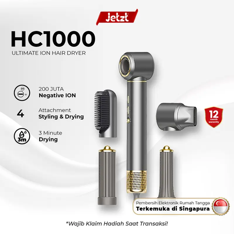 JETZT HC1000 Hair Dryer 3 in 1 Pengering rambut 2 Juta ion negatif Teknologi anti radiasi aman untuk anak-anak dan wanita hamil Mesin Compact Kering 2