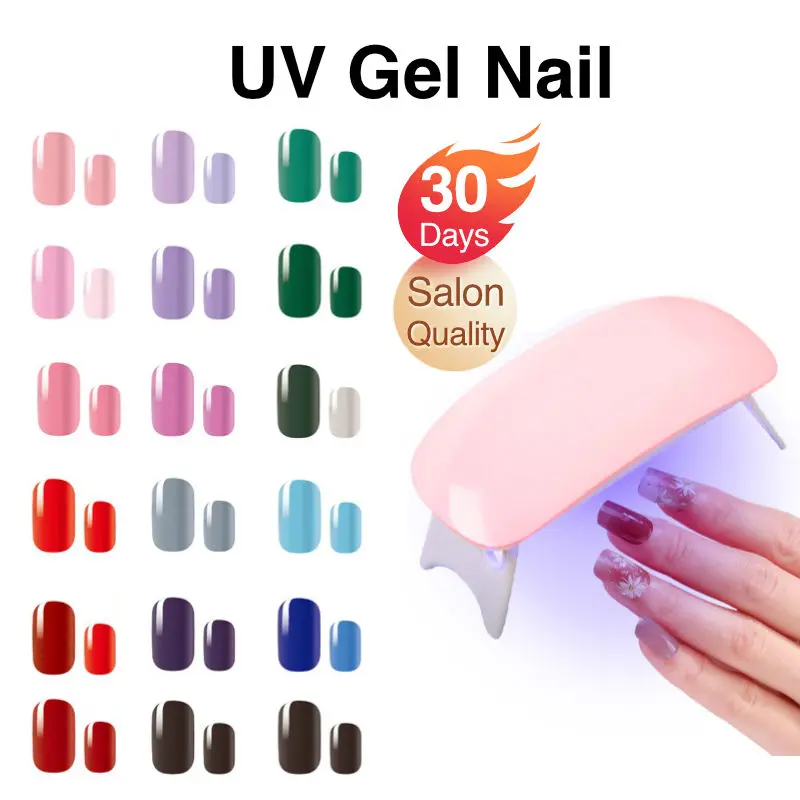 JOYME【SG】UV Gel Nail Semi-cured Sticker HAND/TOE 20/34pcs Plain Art Manicure Pedicure Pedi Fake Press Stick On Stickers Waterproof