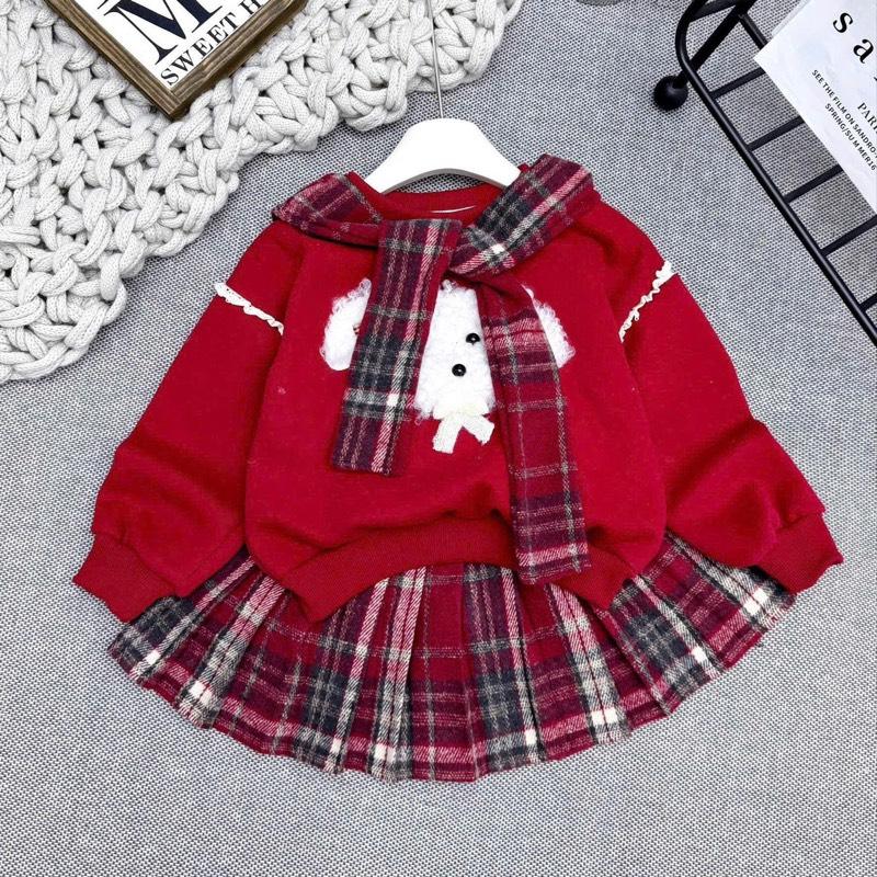 Bộ váy dạ áo và khăn quàng cho bé gái 10- 32 kg ma chính