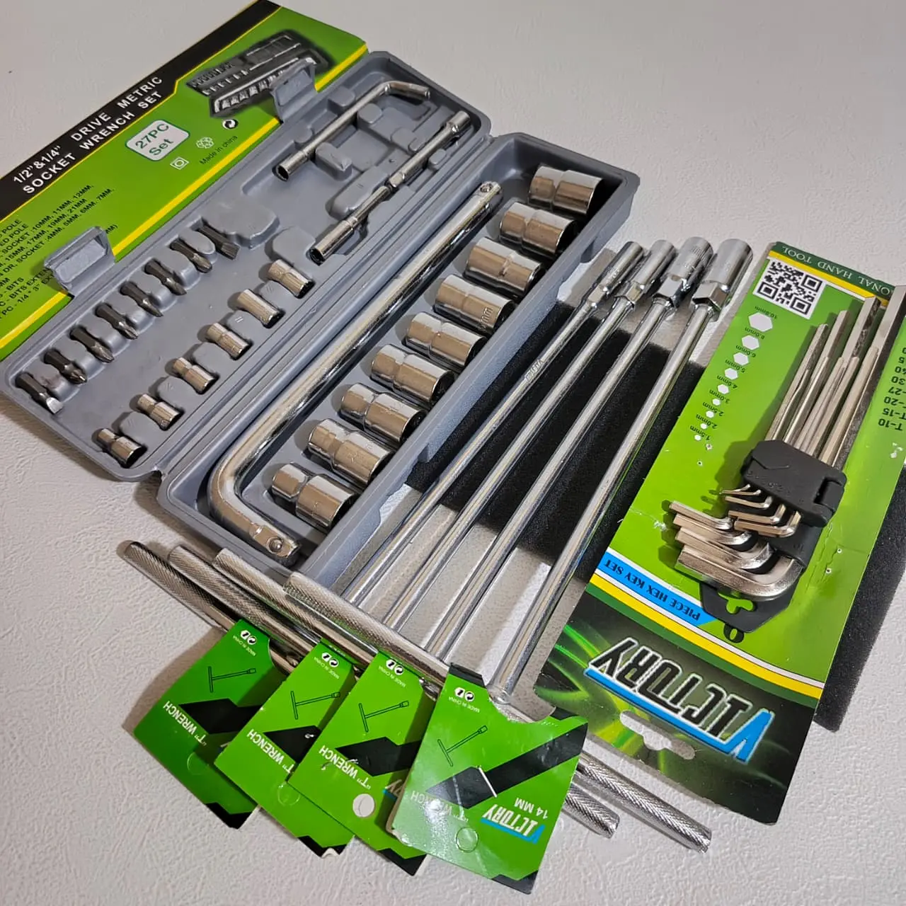 Paket Kunci Bengkel 1 Set / Kunci Shock 27 Pcs Lengkap Mata Obeng + Kunci T 8 10 12 14 17 mm + Kunci L Set Panjang Extra Long Hex Key Set / Alat Perkakas Motor