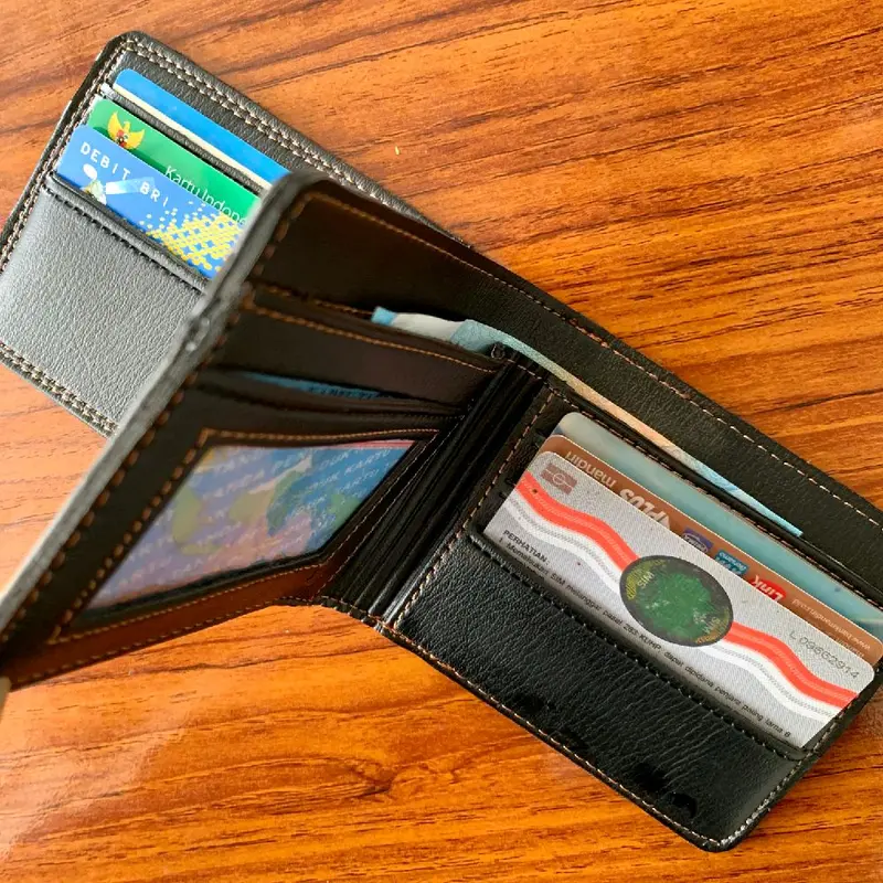 Dompet Kulit Sintetis premium DND Slot 10 Kartu dan Uang - Hitam Cowok Pria leather wallet Lipat 3