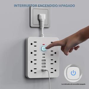 Regleta de enchufes 14 en 1 con interruptor y protección contra sobretensiones, Regleta de enchufes multifuncional con 8 salidas de CA, 4 USB y 2 Tipo-C, Adecuada para Oficina, Hogar y Viajes