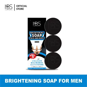IBS Sabun Cuci Muka Pria (3pcs Hitam ) Mencerahkan Wajah Kusam Kering Berminyak dengan Glutathione Glycolic Acid Arbutin untuk Perawatan Tubuh - Facial