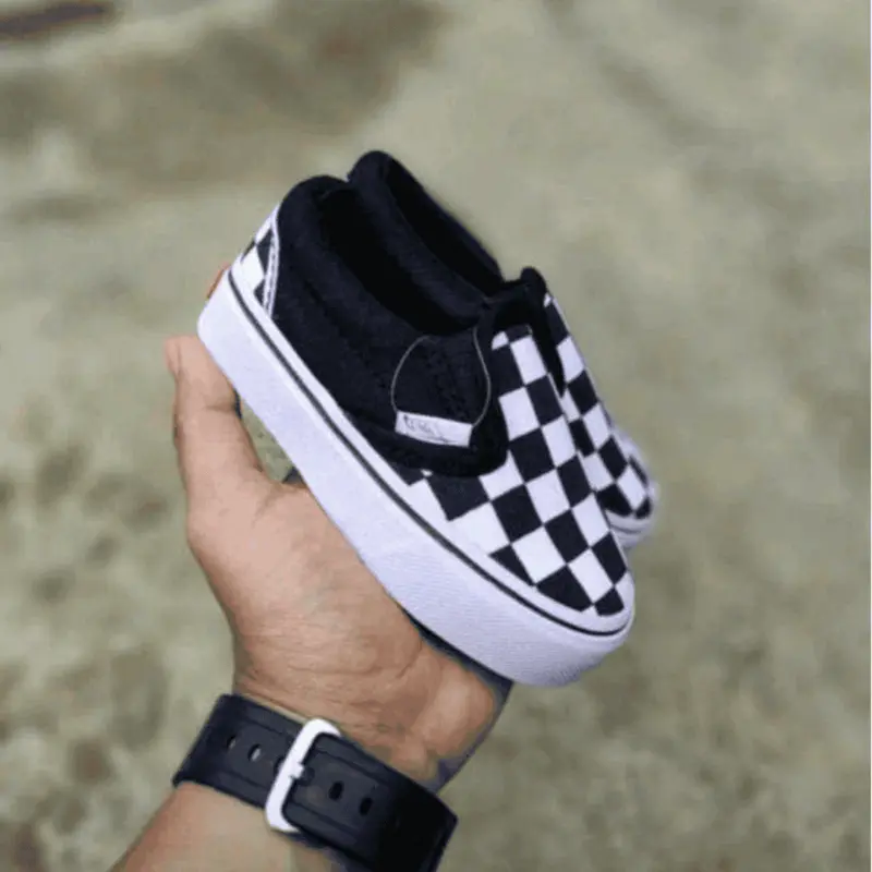 Sepatu Anak Laki Laki & Perempuan Slip On Kasual Motif Kotak Kotak Warna Hitam Unisex Size 16-35 - Fashion 1
