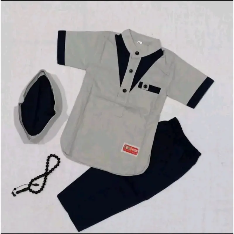 KOKO ZAIN ANAK USIA 1-11 TAHUN PLUS PECI POLOS   Katun  Poliester Hitam Putih ternyaman terlaris dan termurah Baju Kerah 7