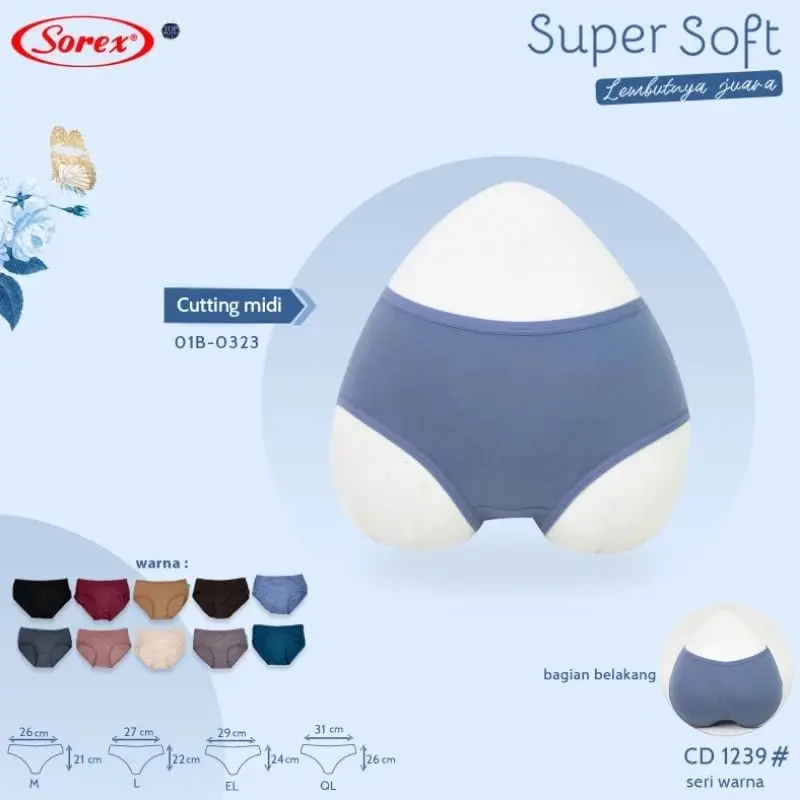 Isi (3, 6, 12pcs) CD Sorex 1239 Celana Dalam Wanita Super Soft Lembut Cutting Midi 1