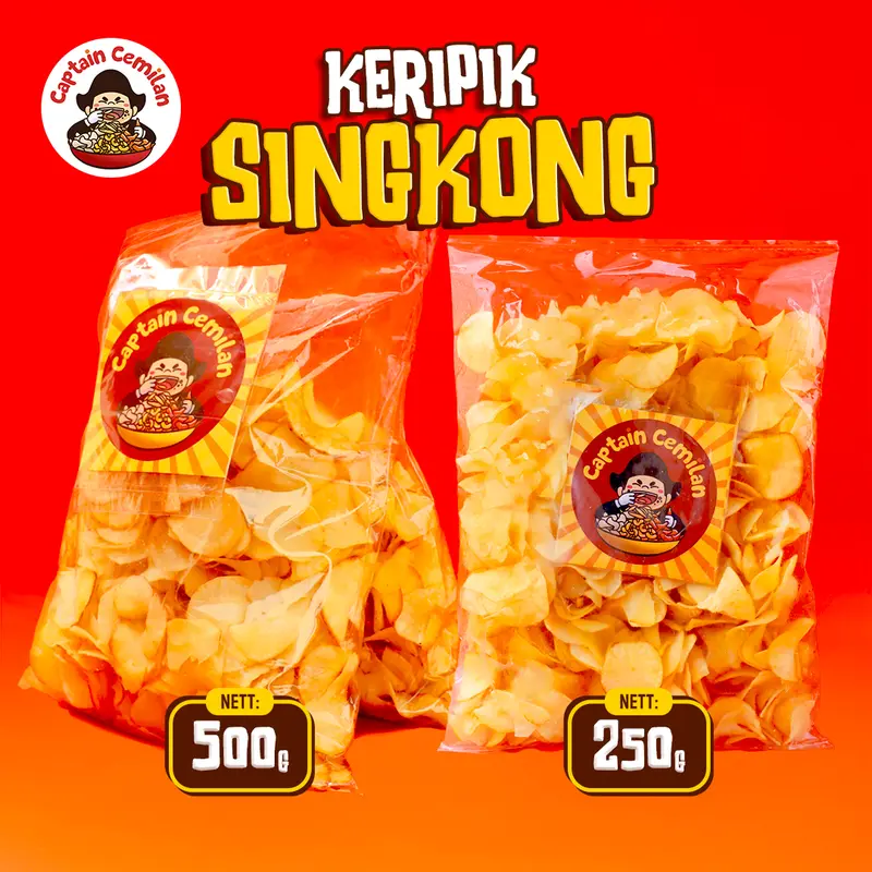 1 KG - Keripik Singkong Rasa Original Asin gurih Captain Cemilan food Snacks Makanan Chips Pedas Jajanan 2