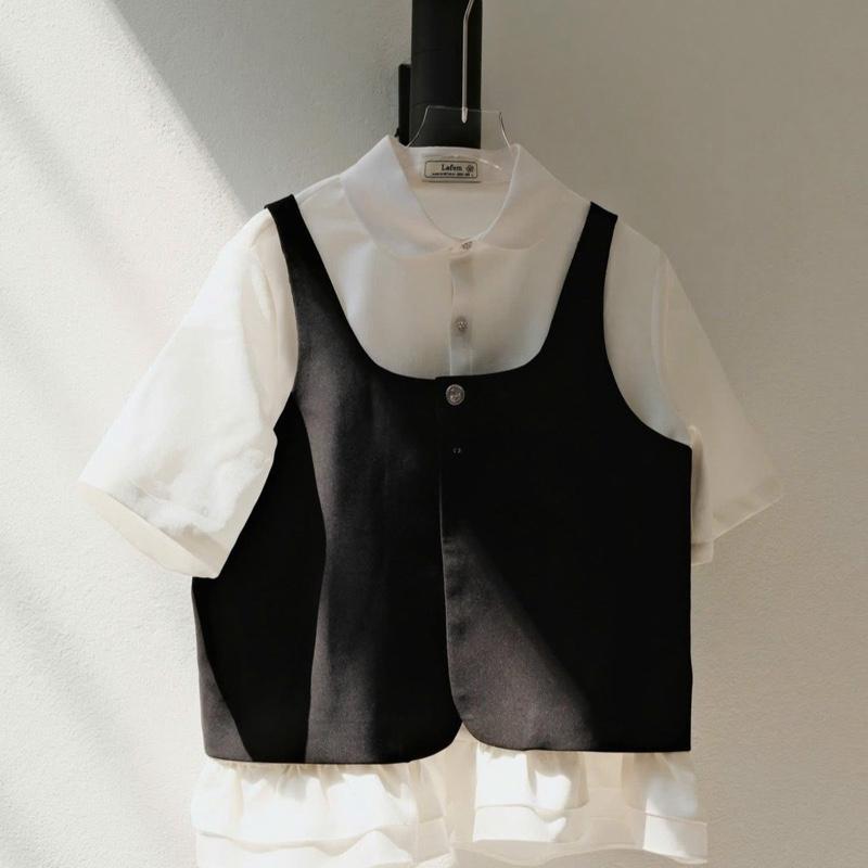  LAEM | Set áo Gile mix Áo Sơ Mi Trắng Hạ Miên. Áo babydoll nữ 