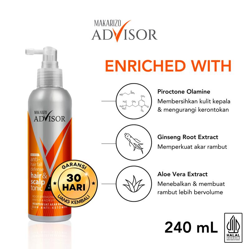 Makarizo Advisor Hair & Scalp Tonic 240mL - 2 in 1 Untuk Rambut Rontok dan Ketombe / Memperkuat Akar Rambut 1