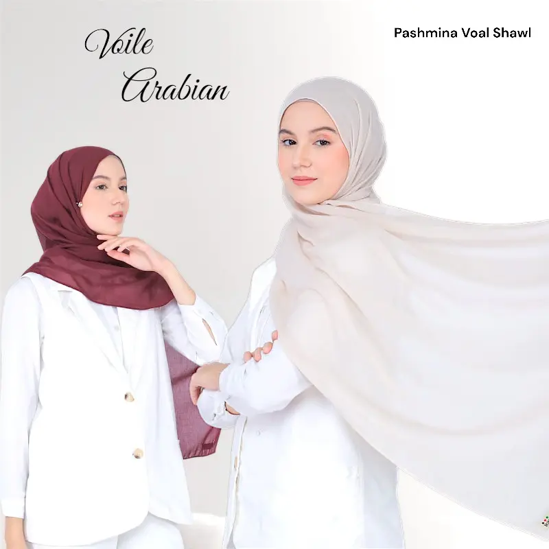 Pashmina Arabian Voile Shawl Rayyanz Hijab - Arabian Katun Airflow Ukuran 180cm X 70cm - Muslim, Wanita