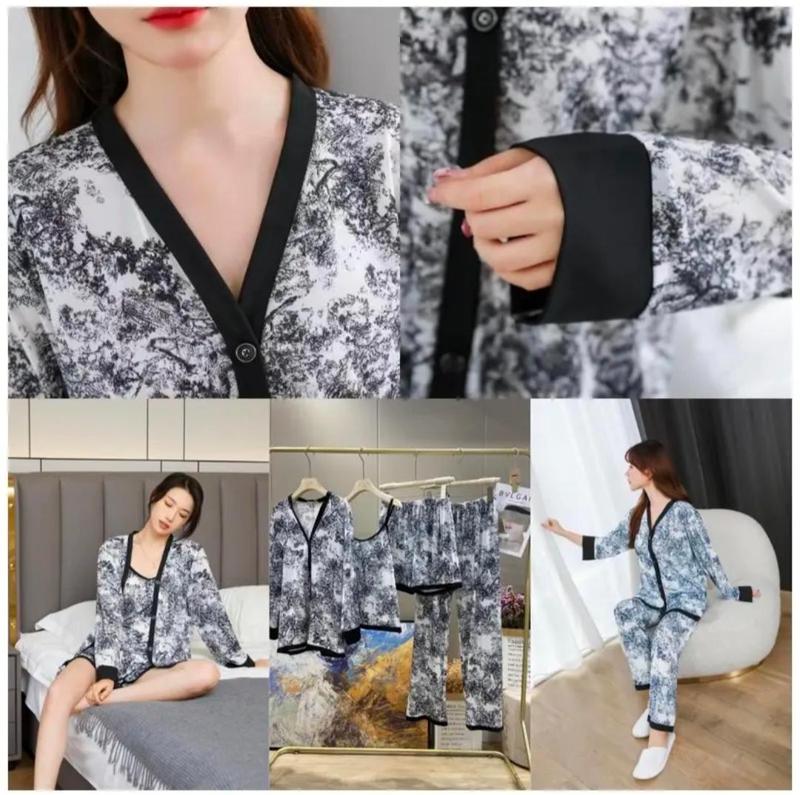 Product Introduction of Piyama wanita empat potong lengan pendek dan lengan panjang Satin Lembut 16