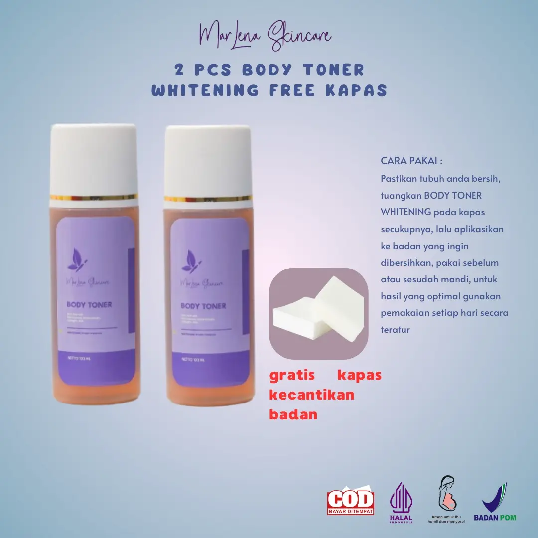 PAKET 2 TONER BADAN MARLENA DNA SALMON BPOM FREE KAPAS/ PAKE TONER HEMAT
