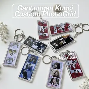 Gantungan Kunci Akrilik Aesthetic Custom Foto Photogrid Studio 3 Frame Bolak balik - Keychain Couple Bestie Keluarga Gift Box