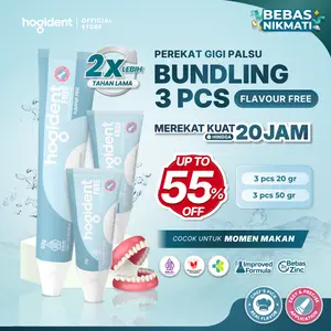 Hogident Flavour Free Perekat Gigi Tiruan [Bundling 3 pcs] Kuat 20 Jam Mencegah Bau Mulut Gusi Bengkak & Gigi Berlubang Perawatan Harian