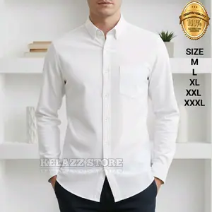 Kemeja Polos Putih Pria Lengan Panjang Slim Fit Katun Premium | Kemeja Distro Casual Formal Size M L XL XXL XXXL