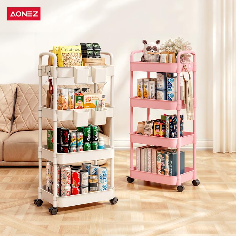 Product Introduction of 【COD 24h shipping】AONEZ Rak Troli 4 Susun Serbaguna Rak Dapur Rak Salon Rak Kamar Mandi dengan Roda dan Pegangan Tempat Penyimpanan 2