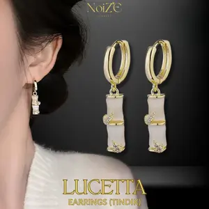 NoiZE LUCETTA - Anting Kait Wanita Hoop Earring Silver S925 Jade Oriental Lantern Lentera