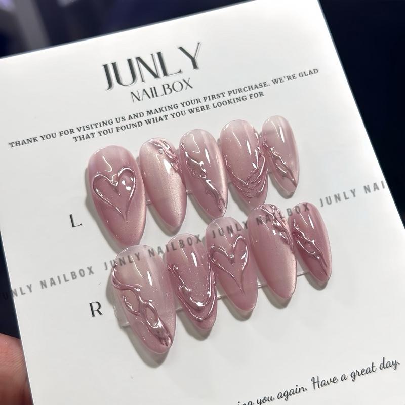 Mã 123 JUNLY Nailbox Thiết Kế Mắt Mèo Nơ Hồng Cô Dâu, Đi Tiệc Bộ Kit 10 Nail, Kèm Keo Mini, Dán Chuyên Dụng, Dũa Mini, Miếng Giấy Lau, Cây Tăm Gỡ Nail - Nữ Women