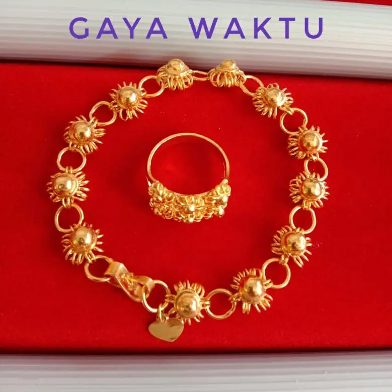 Gelang Dan Cincin Wanita Motif Bunga Lapis Emas Tempahan Asli Gold