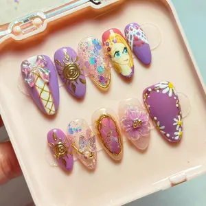 PRESS ON NAILS DISNEY RAPUNZEL dengan Desain Elegan dan Motif Bunga Cantik untuk Tampilan Cantik