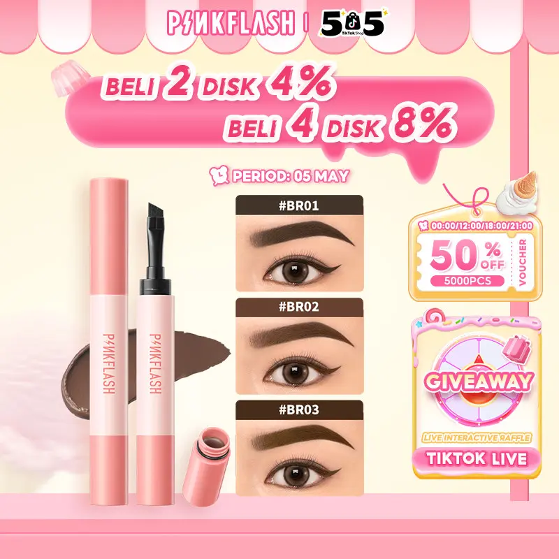 [Official] PINKFLASH #ColorLock Waterproof Eyebrow Pomade Cream High Pigment Smudge-proof Long-lasting Non-caking Soft Smooth Quick-drying Shaping