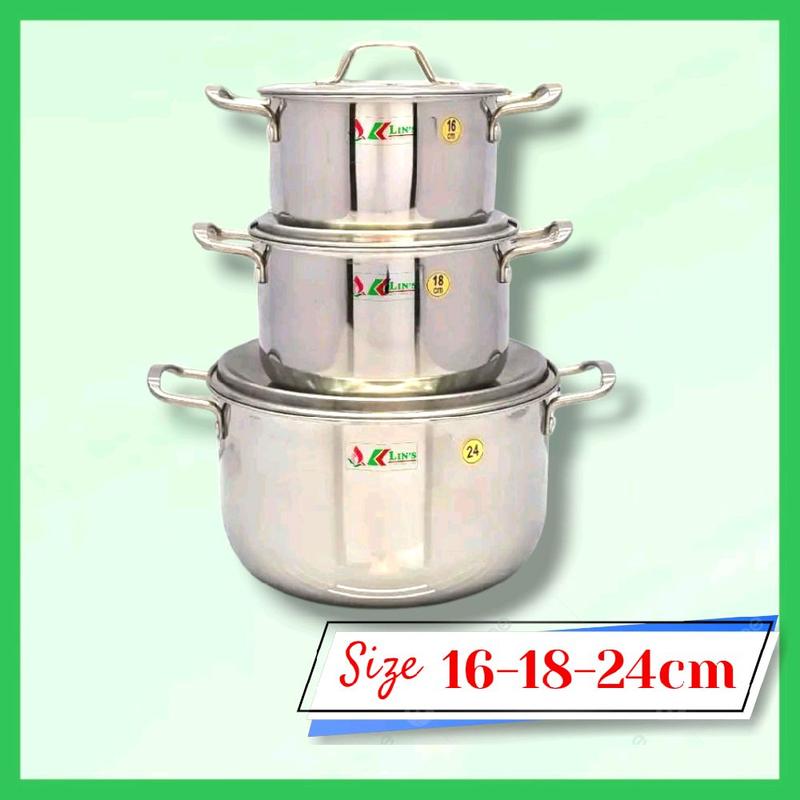 BỘ 3 NỒI INOX 1 ĐÁY KLINS CAO CẤP 16-18-24CM (6z)