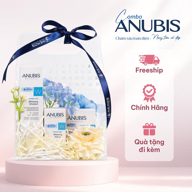 Bộ Đôi Nhũ tương + Tinh chất cô đặc ANUBIS Shining Line Whitening dưỡng sáng Tặng thanh nám ANUBIS